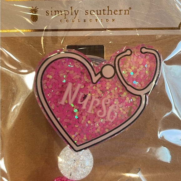 Simply Southern Pink Glitter Nurse Badge Reel - Picture 2 of 3